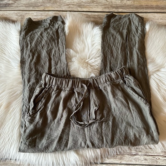 Parachute 100% Linen Drawstring Pants Small Petite Green - Picture 6 of 6